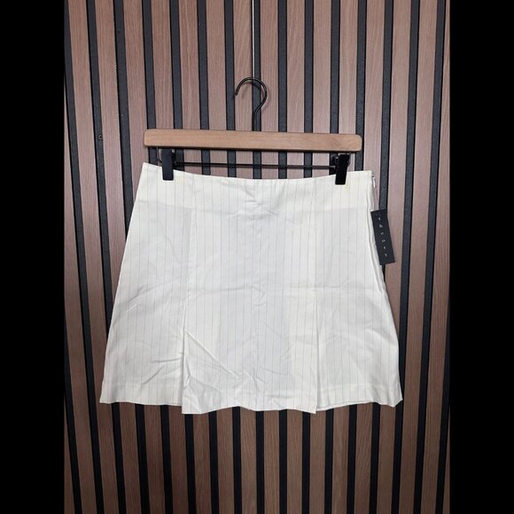 New Theory Skirt 4 / S Womens White Pin Striped Mini French Blue Leg Slit - Picture 1 of 7